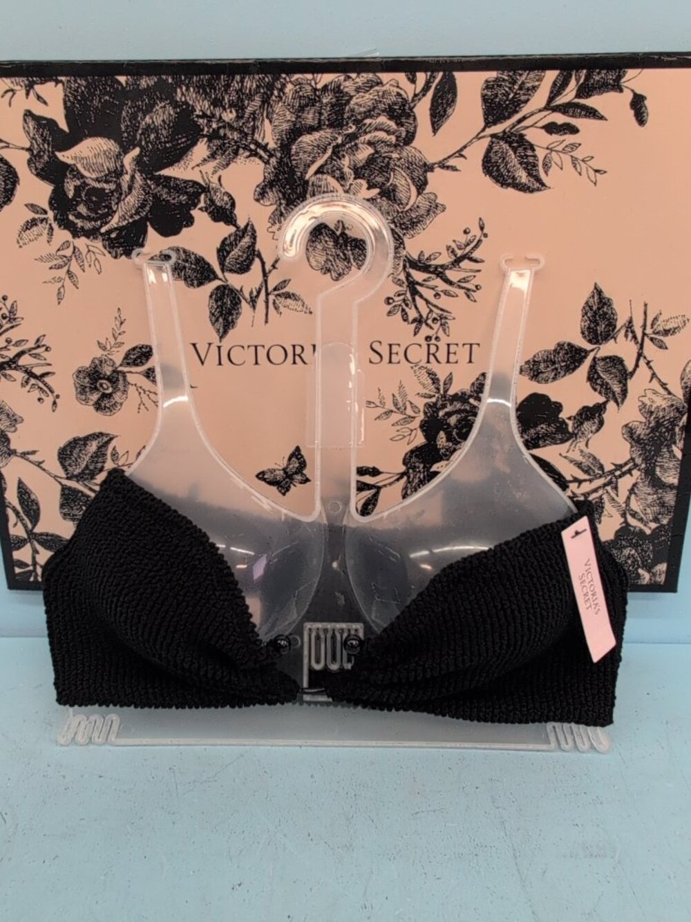 Victoria Secret Strapless Crinkle U Ring Bandeau Bikini Top M/L Pure Black